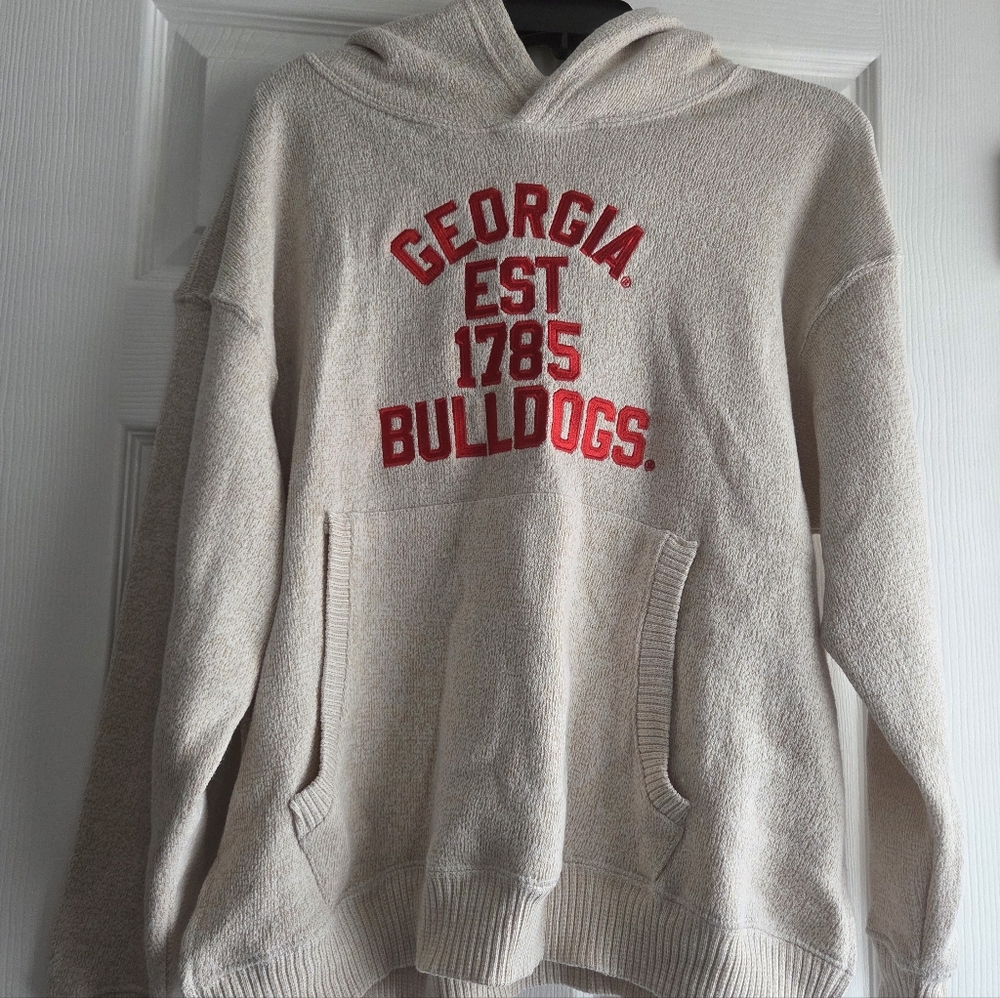 UGA Georgia Bulldogs Cream Hoodie Chicka-D Women’s Sweatshirt Cozy Pullover Sz S